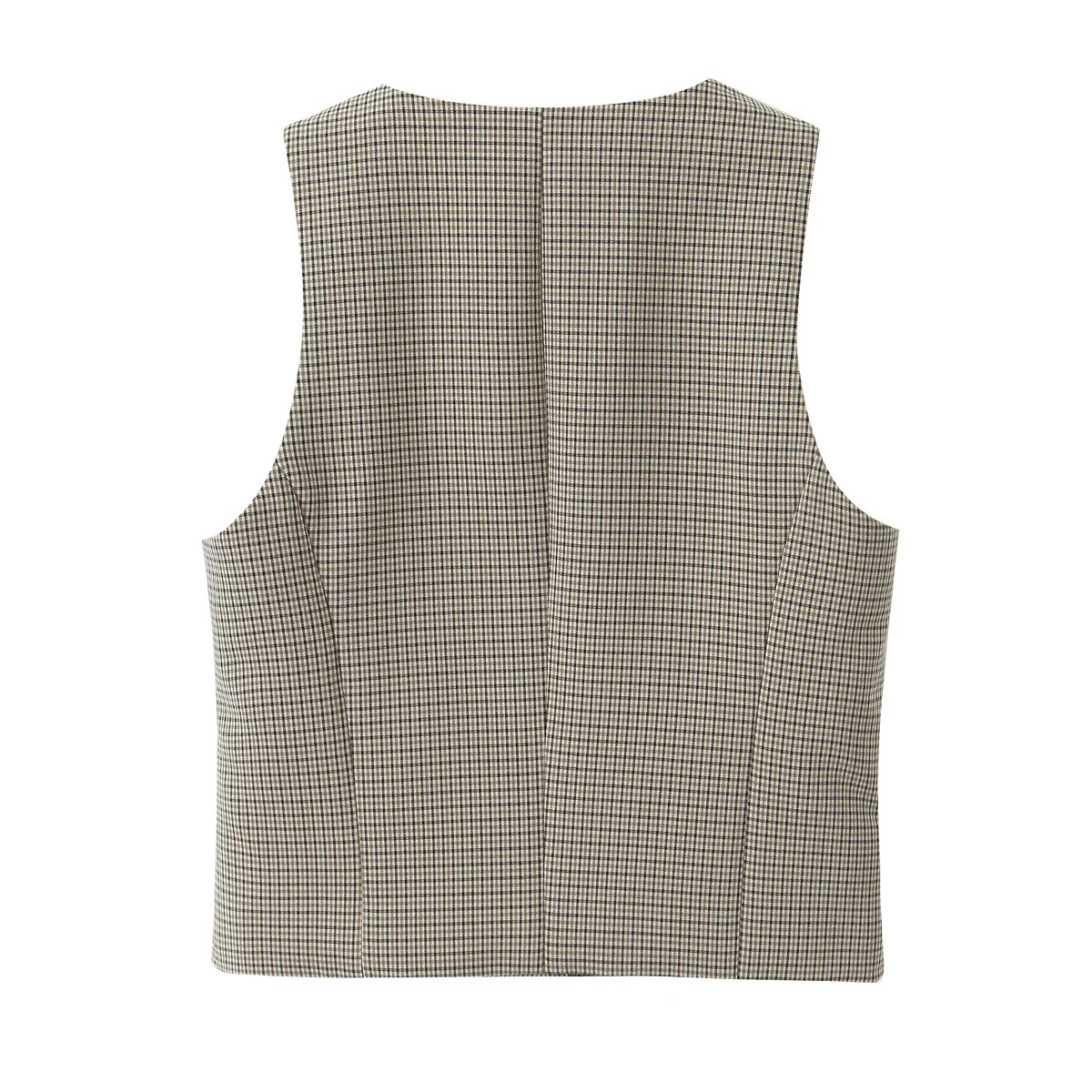 DUOPERI Women Two Piece Sets Plaid O-Neck Sleeveless Tank Tops & Straight Leg Pants Casual Female Chic Suit