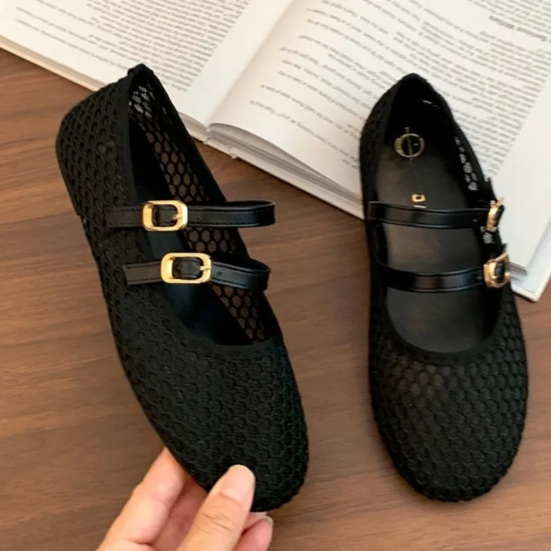 

Weave Mesh Women Flats Sandals Summer 2025 Designer Sexy Shoes Casual Shallow Soft Shoes New Buckle Walking Zapatillas De Mujer