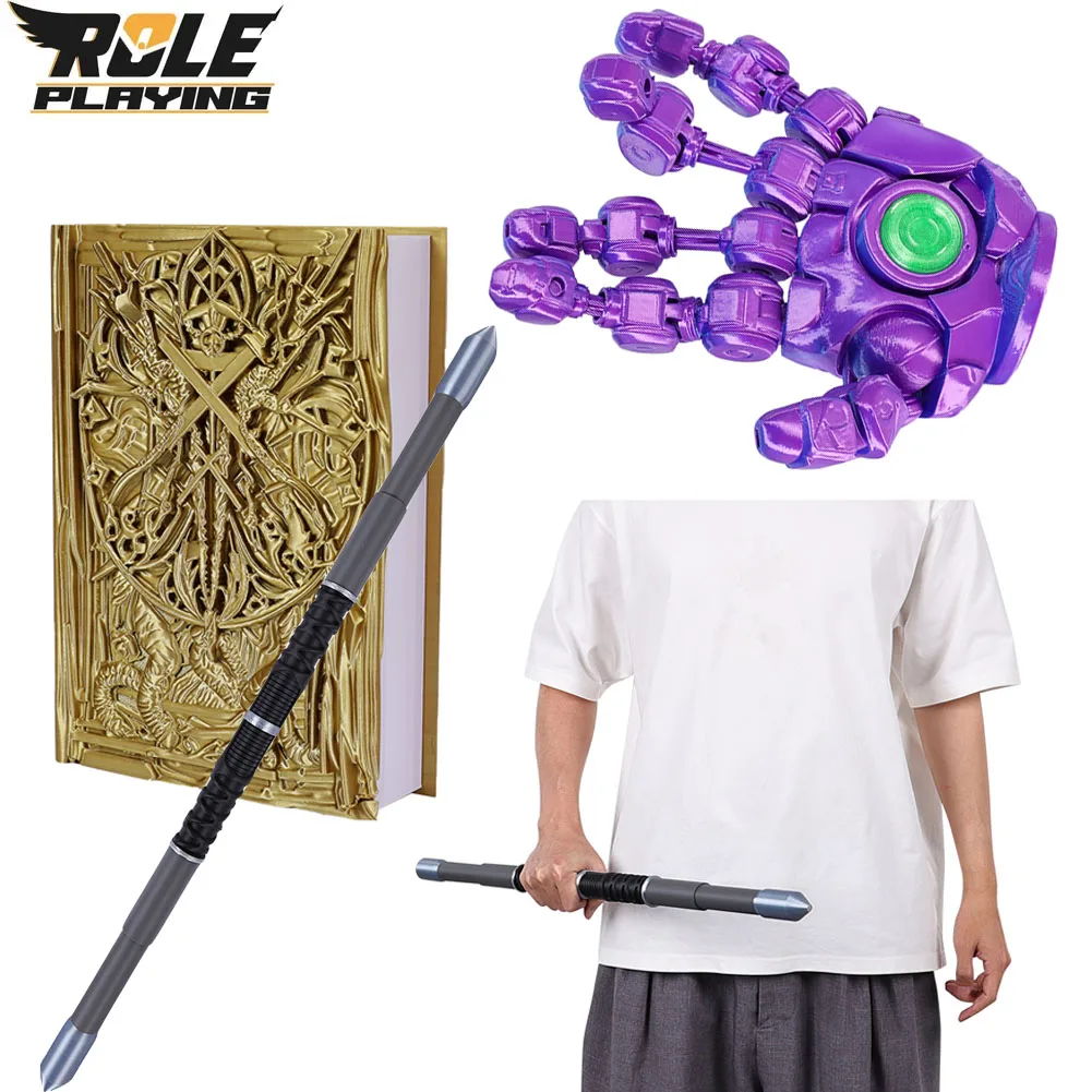 Doom Cosplay Golden Magic Book Dr Robot Hand Ornament Gambit Long Stick Costume Accessories Props Men Outfit Halloween Carnival