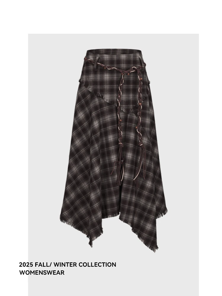 

Forever 2, юбка-миди в стиле ретро с тыквой на талии, нерегулярный подол, клетчатый узор, универсальная повседневная юбка трапециевидной формы с высокой талией