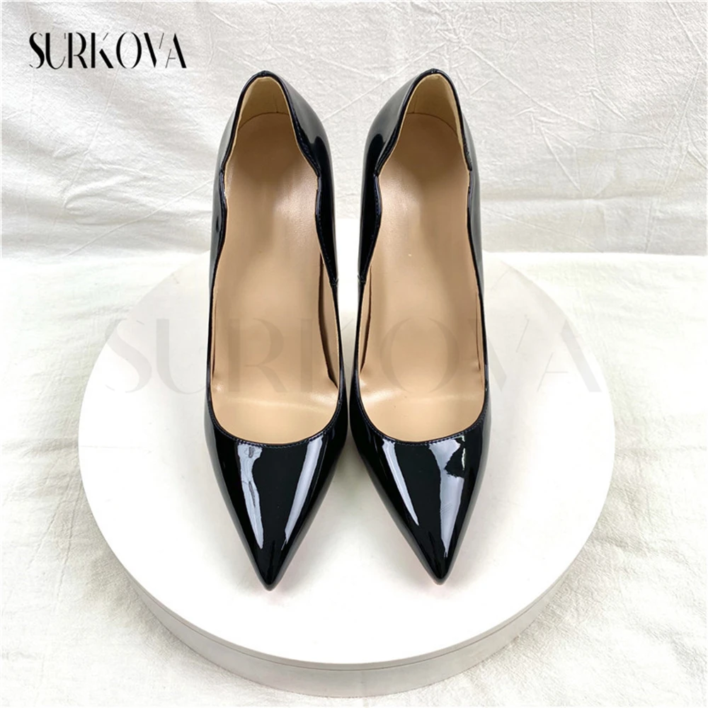 2023 New Ladies Patent Soft Leather Side Empty High Heels Pumps 8/10/12Cm Point Toe Stilettos Shallow Mouth Shoes Women's Shoes