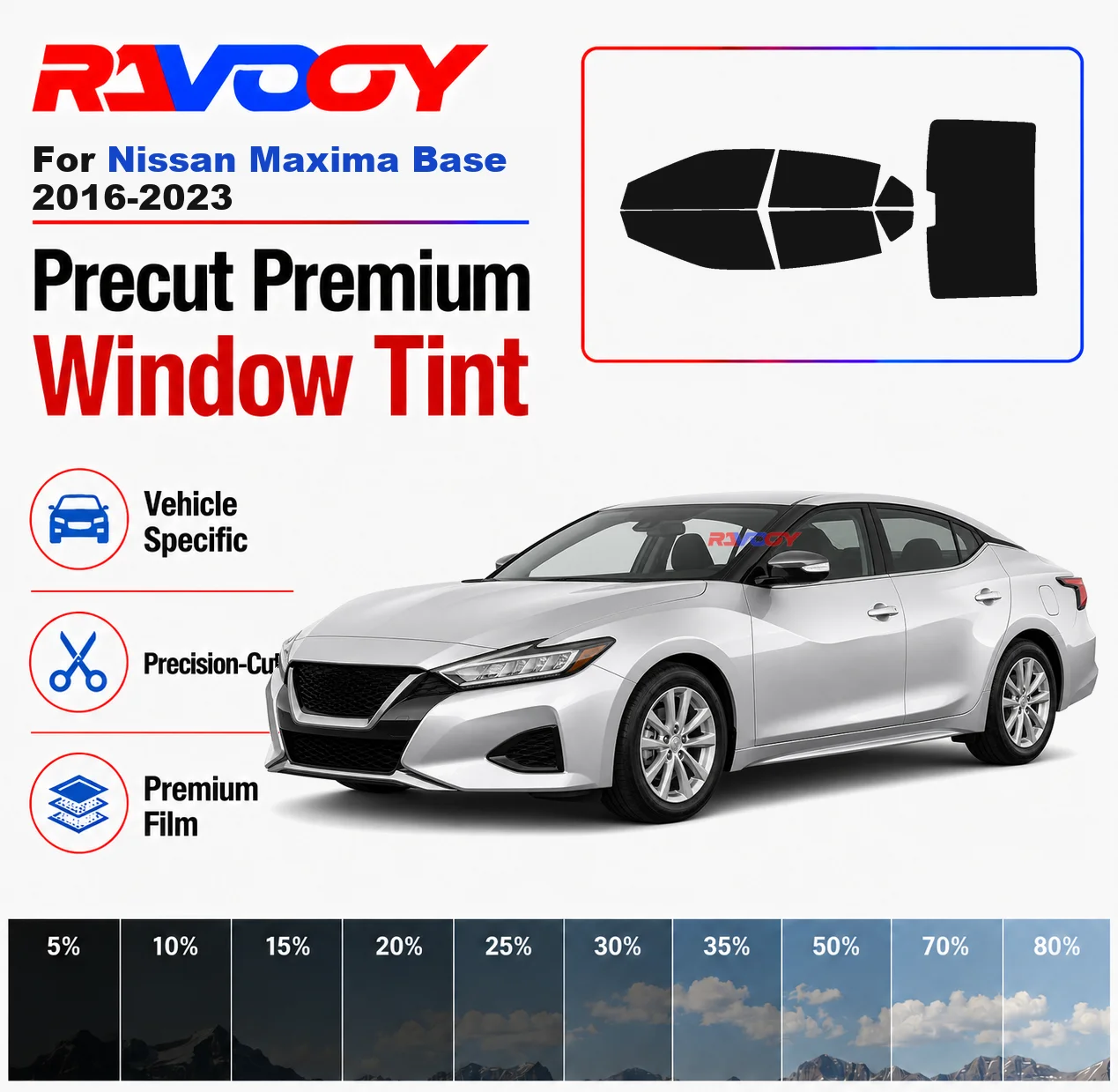 Premium Precut Window Tint Kit Front Rear Windows Rear Windshield For Nissan Maxima Base 2016-2023 Car Solar Nano Ceramic Film