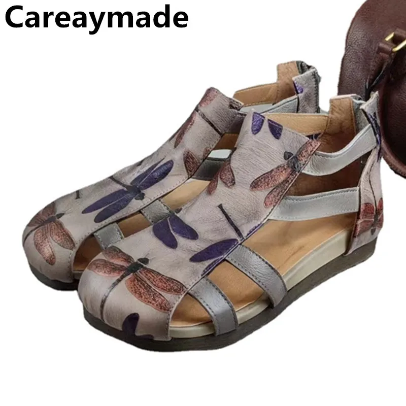 

Careaymade-Summer genuine leather flat bottom soft bottom personalized women's sandals hollowed out comfortable sandals