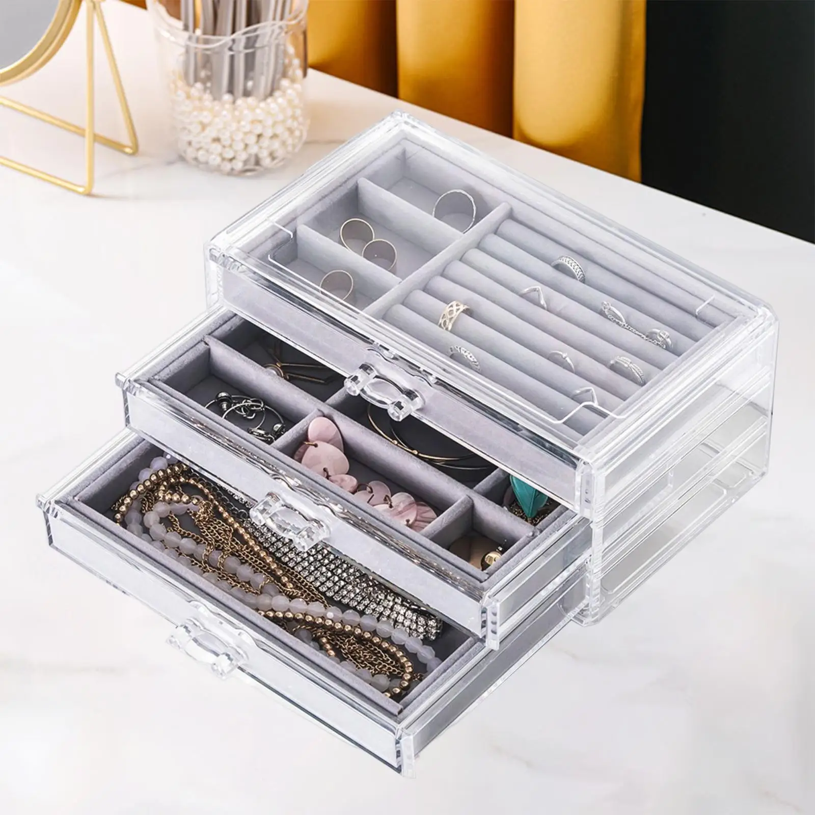 Jewelry Storage Case 3 Tiers Earring Display Case for Buttons Women Ear Stud Bracelet