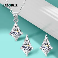 4CT Real Moissanite Jewelry Set with Certificate 925 Sterling Silver Rhombus Shaped Diamond Pendant Necklace Earrings for Women