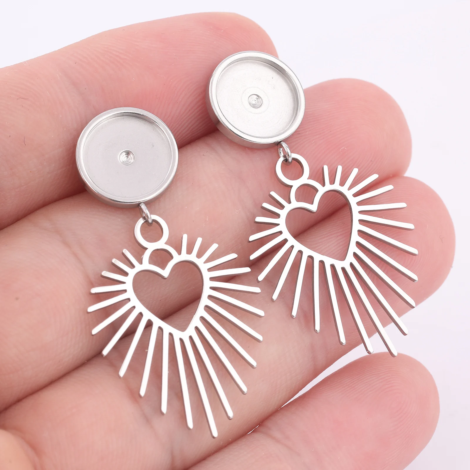 6pcs Stainless Steel Fit 10mm Cabochon Earring Base Blanks Studs With Circle Charms Diy Jewelry Making Accessosries image 2