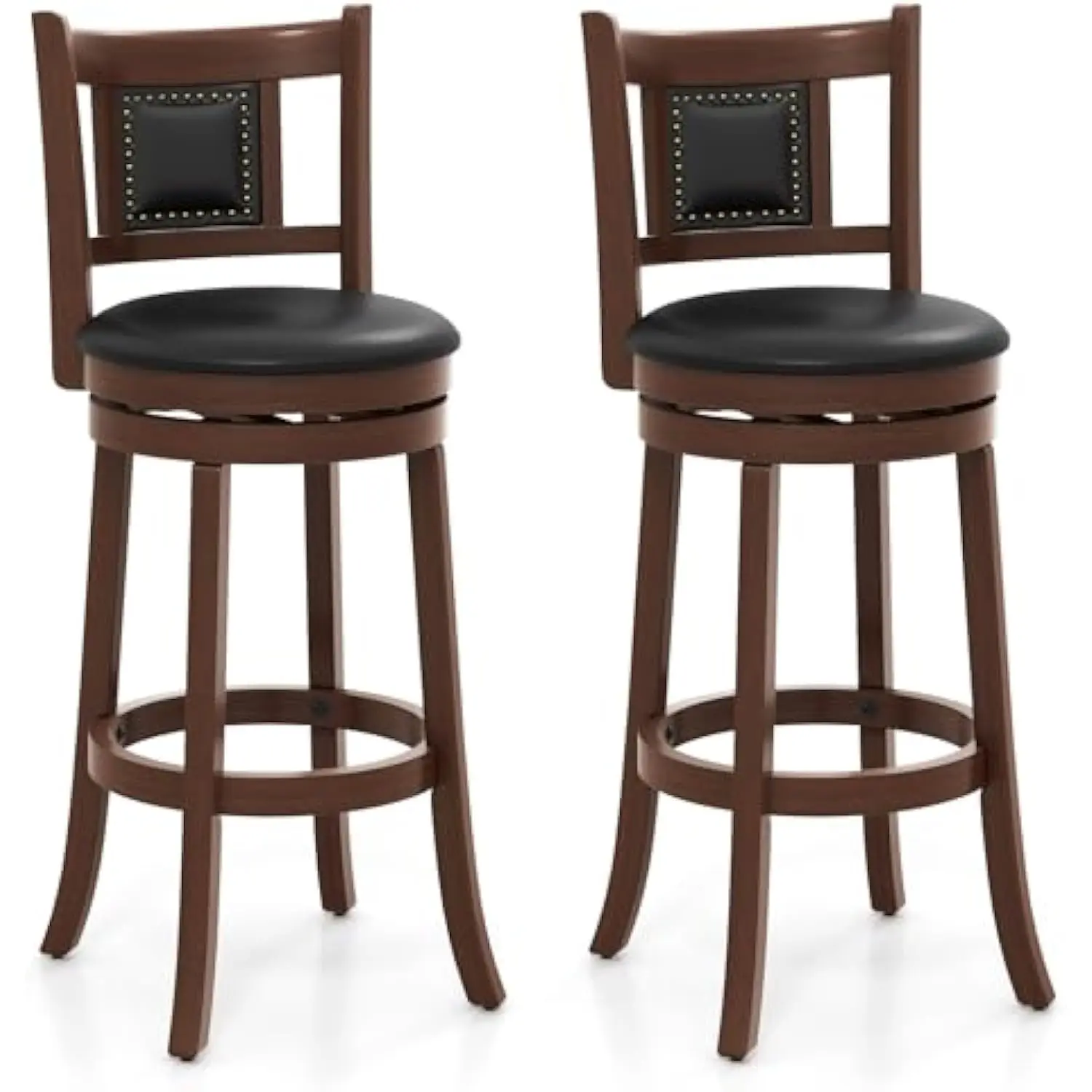 

Bar Stools Set of 2, 30.5” Swivel Upholstered Bar Height Bar Stool with Curved Backrest & Cushioned Seat, Solid Rubber Wood Le