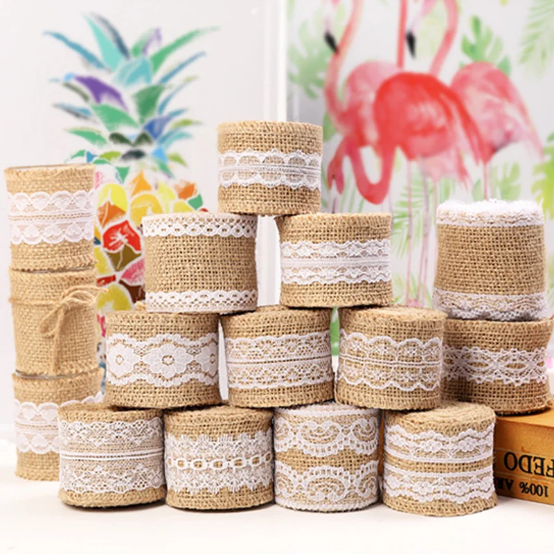 14 Styles Of 2-Meter Handmade Natural Jute Burlap Lace Rolls Wedding Decor Ornament Vintage Lace Roll Gift Wrapping Tape