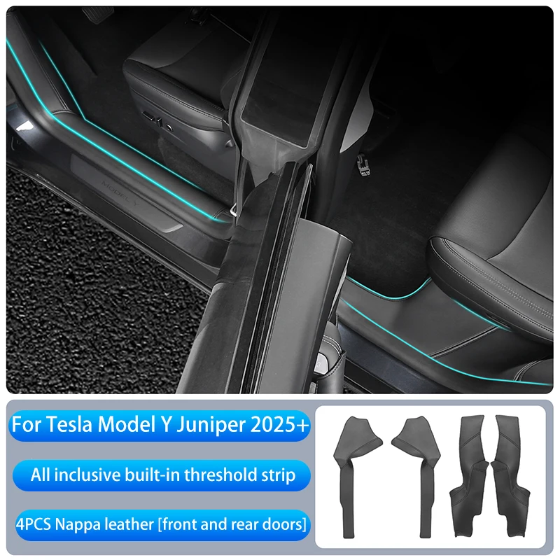 Voor Tesla Model Y Juniper 2025 + Middenconsole Twee Zijpaneel Anti Kick Pad Protector Lederen Sticker Voet Cover Auto accessoires