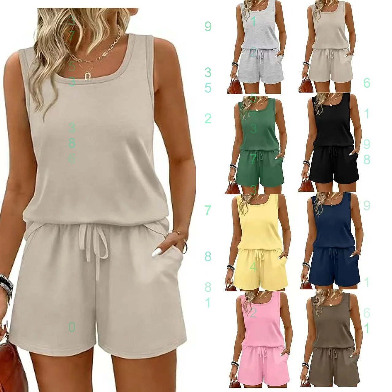 

Women's Summer Shorts Vest 2 Piece Outfits Square Neck Sleeveless Sport Set with Pockets Matching Jumpsuit Playsuit