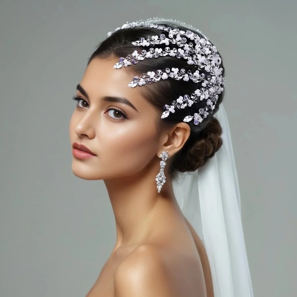 Peine de diadema de boda con diamantes de imitación elegantes, accesorio brillante de moda para el aspecto nupcial, cristal brillante, descripción, HP651