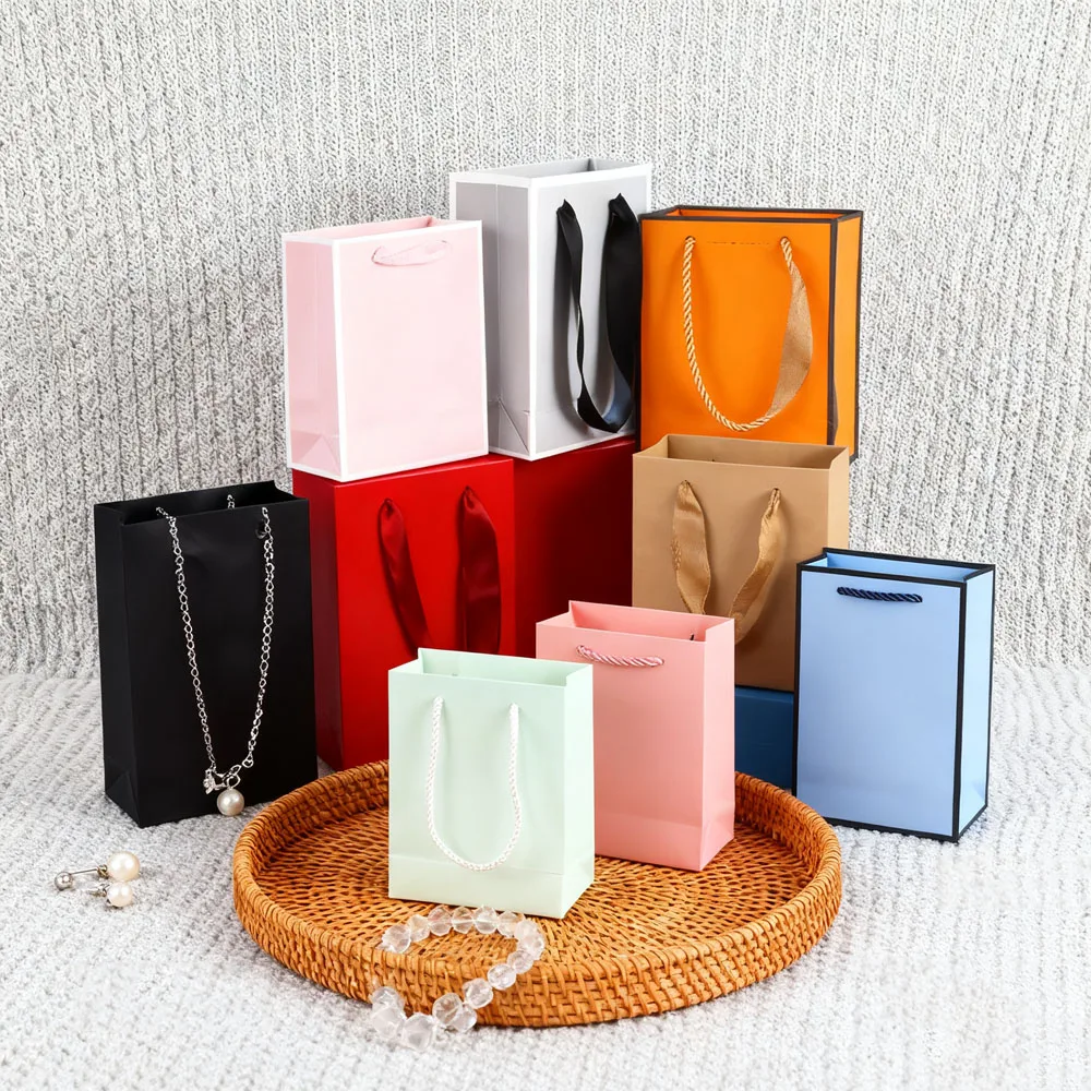 

10 шт., бумажная сумка-тоут для ювелирных изделий, 12x5,7x16 см, подарочная упаковка, сумка с ручками на день рождения, органайзер для подарков для малого бизнеса