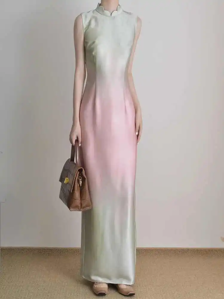 

Cheongsam с градиентом тюльпана, новое китайское платье, изысканное облегающее вечернее платье для молодых женщин, китайские платья