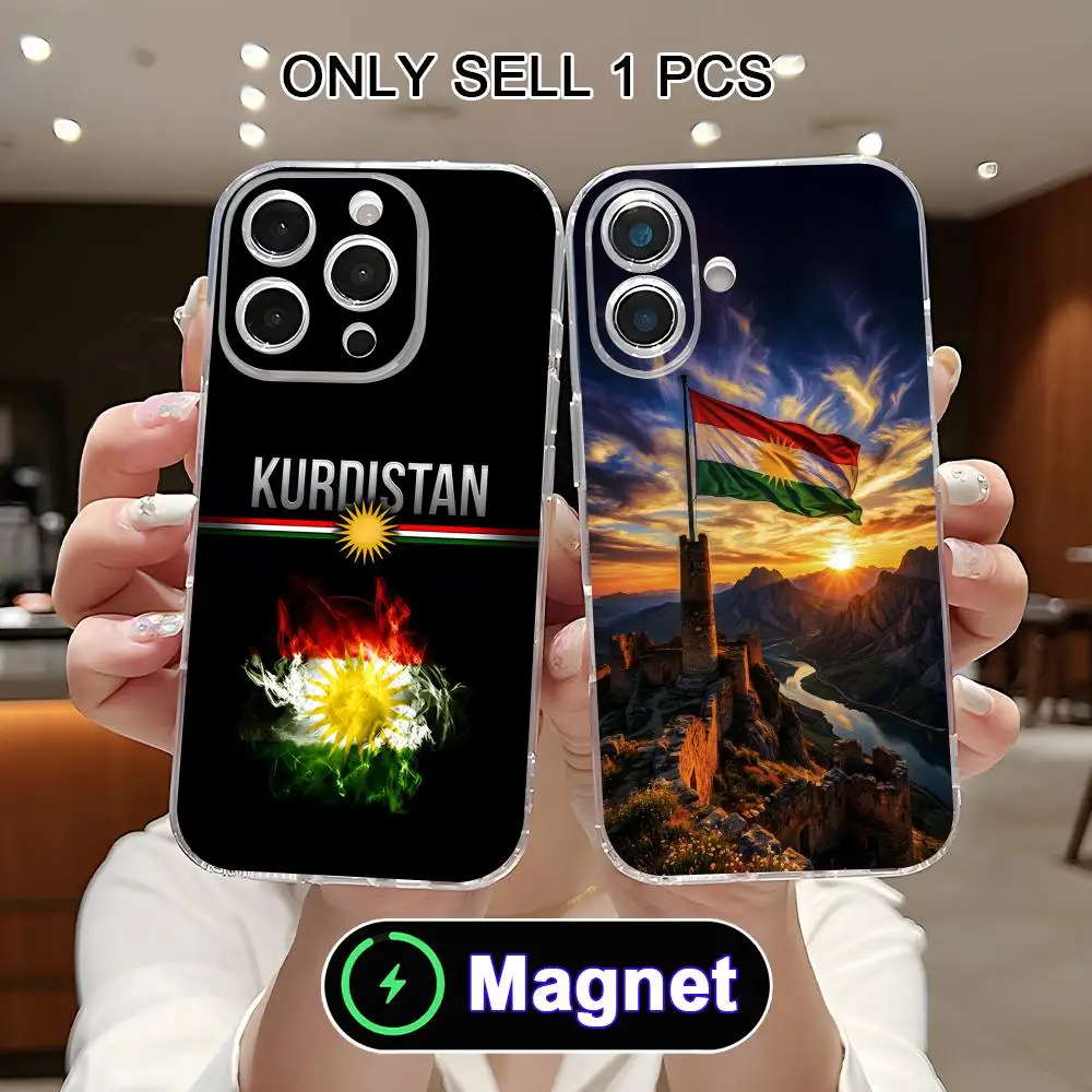 Capa de Celular Magsafe Transparente de TPU com Bandeira do Curdistão para iPhone 17 16 15 14 13 12 11 Air Pro Max Plus Mini Colorida