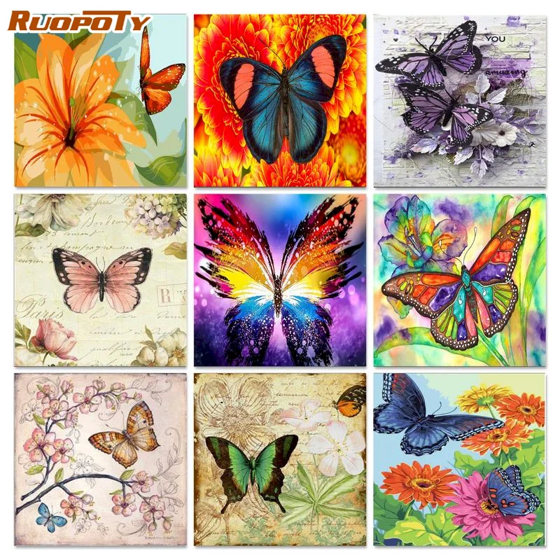 

RUOPOTY Diy Painting By Numbers Kit With Frame Butterfly Animals Modern Wall Art Picture By Numbers Wall Art For Home Decor Craf