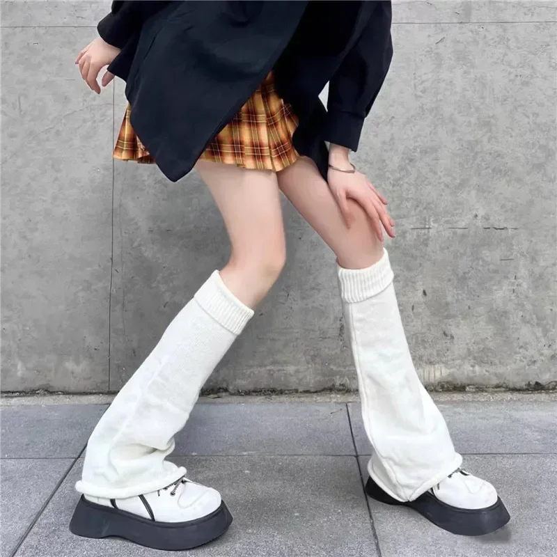 ถุงเท้าสีดําขา Lolita Y2k ข้อเท้าถักกางเกงขายาวสีขาว Cuffs ลูกวัวยาวเท้า Kawaii Gaiters BOOT อุ่นอุ่นฝาครอบ