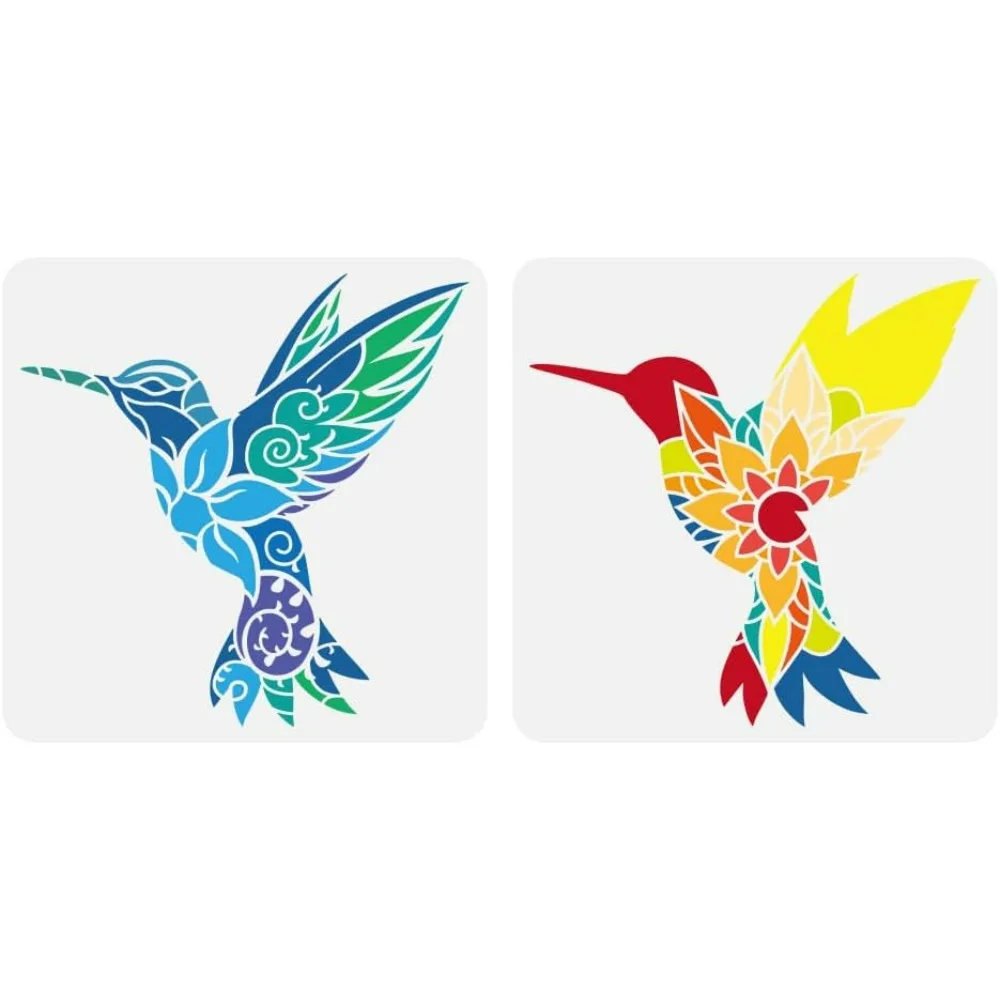 2 PCS Hummingbird Stencils for Painting 11.8x11.8 inch Plastic PET Birds Flowers Drawing Templates Hollowed Floral making kit