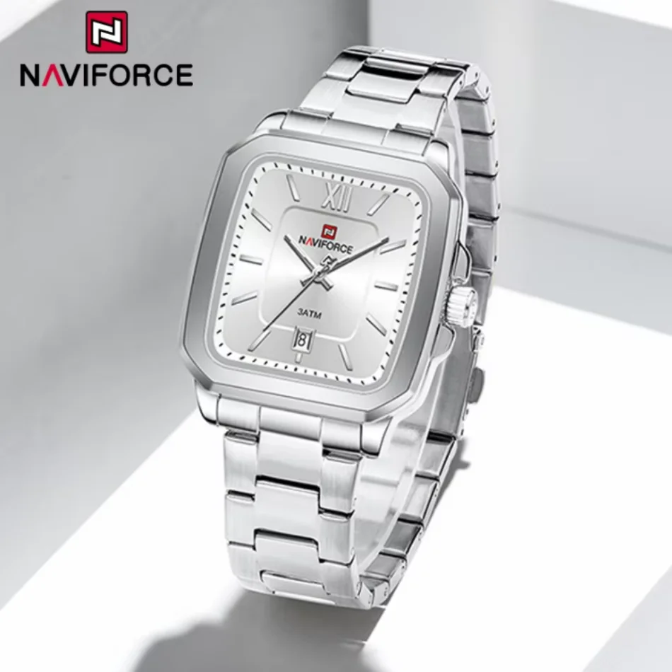 NAVIFORCE modne zegarki damskie wodoodporny para stalowy pasek kwarcowy zegarek z kalendarzem prezent dla dziewczyny zegar Relogio Feminino
