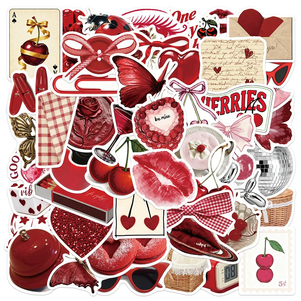50pcs Retro Cherry Y2K Maiden Cute Cartoon Graffiti Stickers