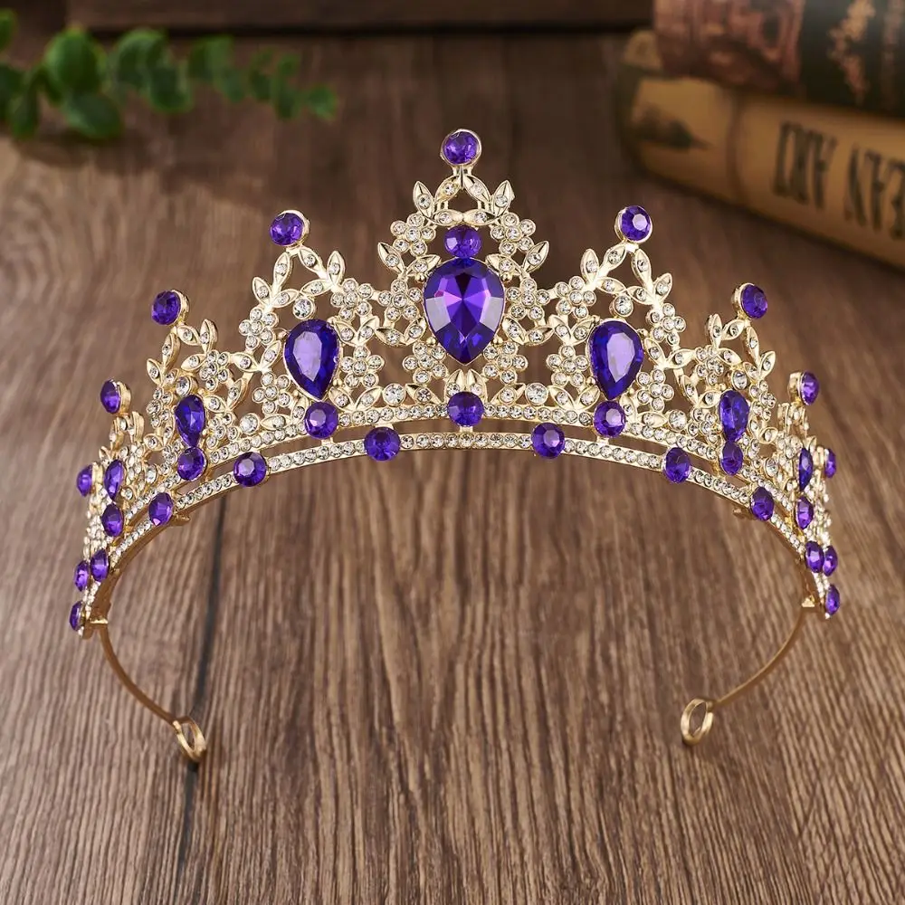 Vintage Luxury Baroque Crown Elegant Metal Bridal Tiara Multicolor Hair Ornaments Princess Rhinestone Crown Women/Girls