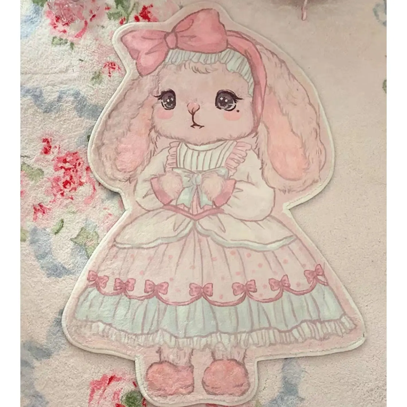 VIKAMA Cute Rabbit And Bear Carpet, Living Room Floor Mat, Sweet And Anti-Slip, Soft Bedroom Bedside Blanket, Home Decoration