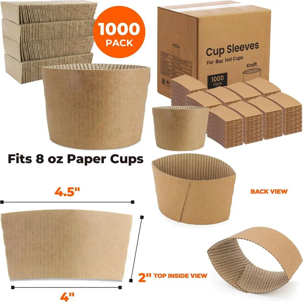 

100 Pack 8 oz Disposable Coffee Cup Sleeves, Insulated Drink Protectors for Hot & Cold Beverages