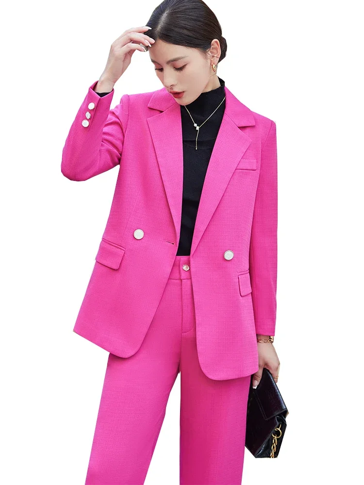 Hot Pink Frauen Hose Anzug formelle Büro Damen Business Blazer und Hose 2 Stück Set rosa grün weibliche Langarm jacke