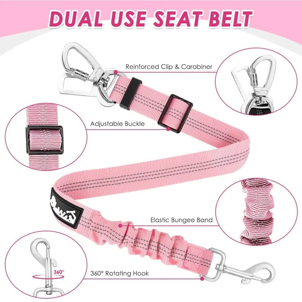 # Dog Car Harness Seatbelt Set, Dog Vest Harness Adjustable with Breathable Mesh & Vehicle Safety Seat Belt Tether with Elastic