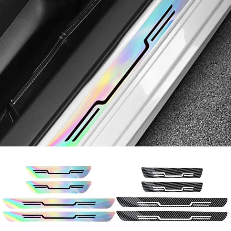 

4 шт., универсальные защитные полосы из углеродного волокна для порога автомобиля, наклейки против царапин, декоративные полоски для дверей, пленка на бампер, наклейка