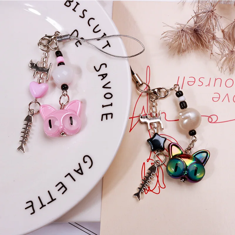 Cute Couple Cat Pendant Charms for IPhone/Samsung/Huawei Strap Lanyards Mobile Phone Case Keychain Headset Box Key Chains