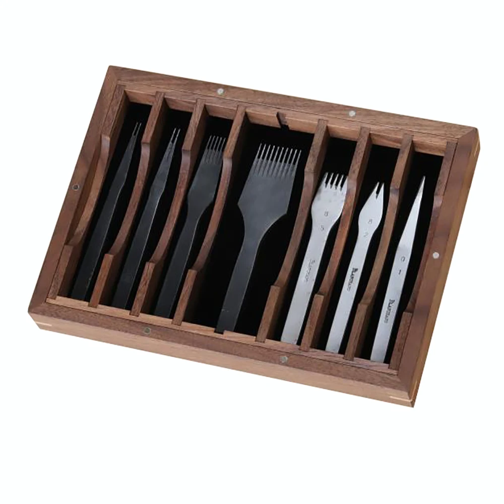 Black Walnut Leather Pricking Irons 8 Grids Storage Tray DIY Handmade Leathercraft Chisel Display Box Solid Wood Organizer