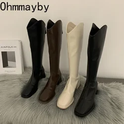 Winter Women Long Boots Fashion Pointed Toe Ladies Elegant Knee High Boots Square Mid Heel Knigh Boot