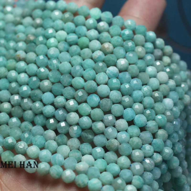 Meihan Wholesale Natural Mozambique Amazonite 4 mm Faceted Loose Beads Gemstone For Jewelry Making Bracelet Design DIY