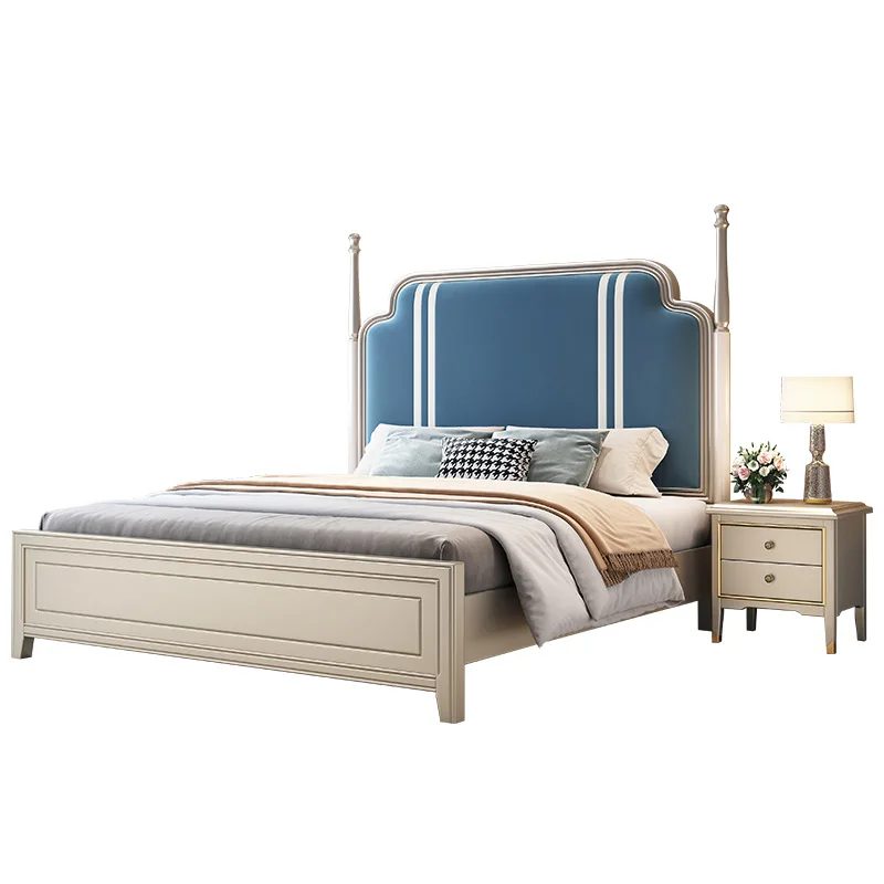 

Solid wood bed, modern simplicity, double bed, master bedroom American light luxury style soft bag storage