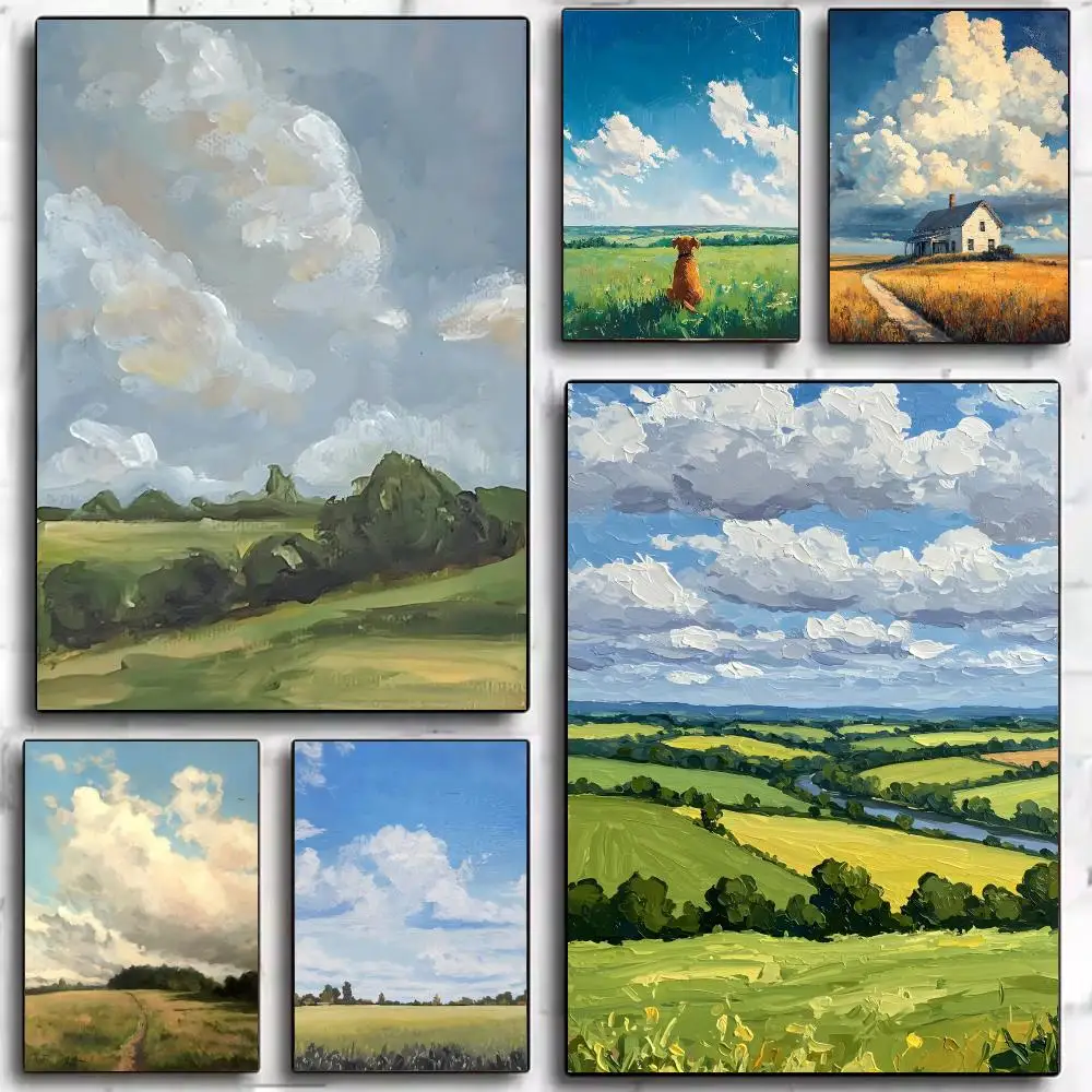 Landscape Concept A-american Style Calm Country Field Sky Poster Modern Wall Decor Collection for Home Design