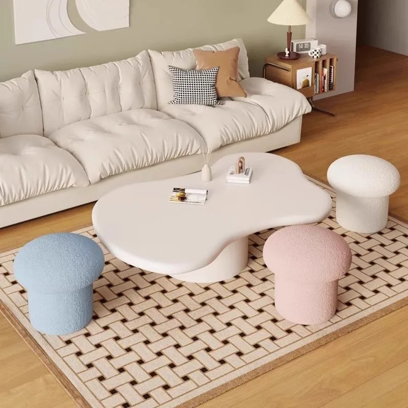 Cashmere Fabric Stool Cute Mushroom Home Sofa Round Stool Creative Design Flexible and Compact Entrance Shoe Changing Stool