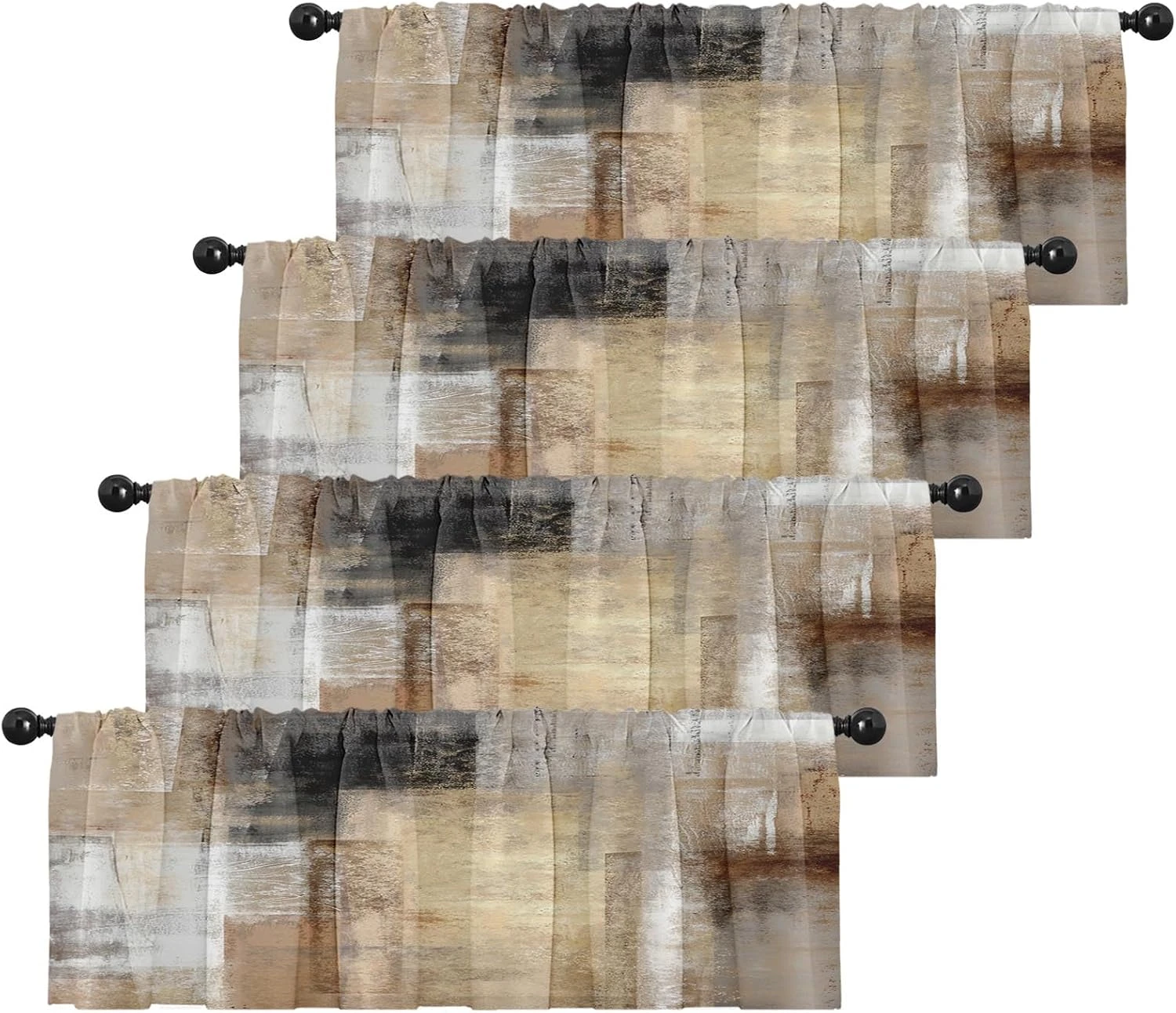 4 Pack Valances Window Treatments, Modern Art Blackout Drapes Adjustable Curtain for Windows Living Room Kitchen Over Sink