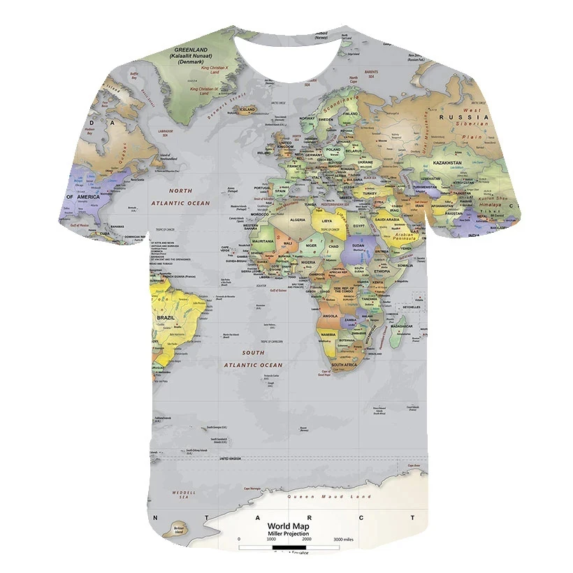 World Map 3D Print T-Shirt Streetwear Men Women Fashion O-Neck Oversized T Shirt Boys Tees Tops Unisex clothing