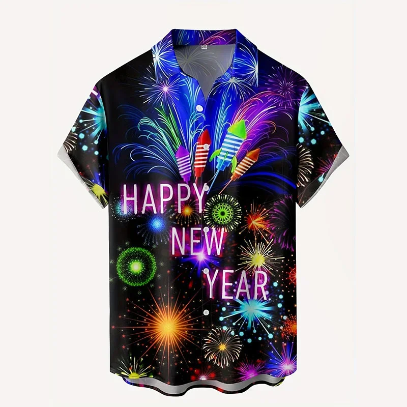 

Fireworks 3D Printed Hawaiian Shirt Men's Summer Vacation Short Sleeve Collar Shirt Comfortable Casual Fashion Top Clothing