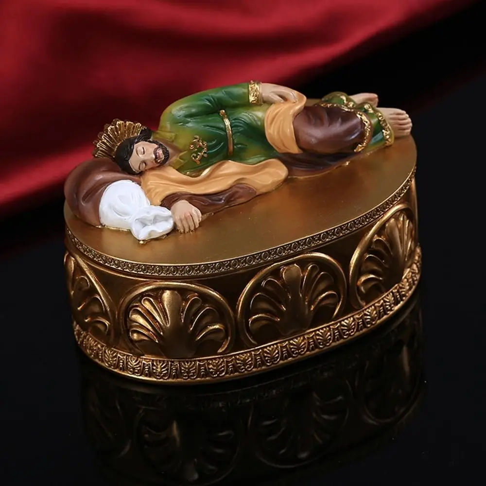 Resin Crafts Religious Figurine Sleeping Statue Carved Delicate Jewelry Box Ornaments Painting Religious Jewelry Box