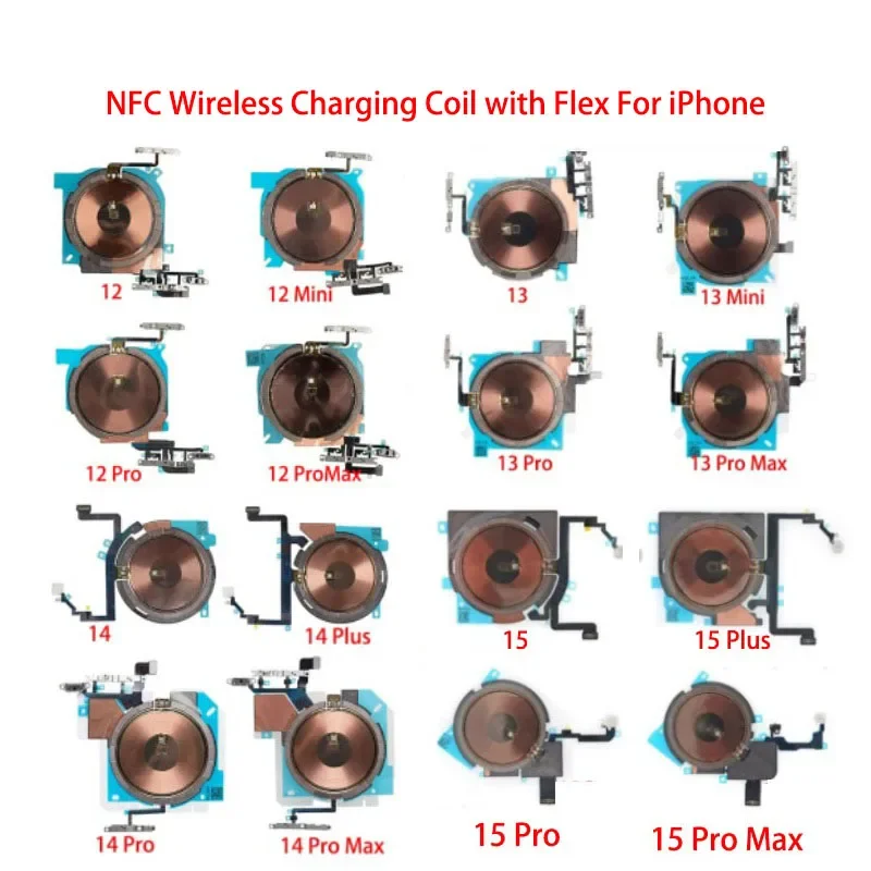 

10PCs NFC wireless charging coil sticker with volume power flex cable replacement part for iPhone 14 plus pro Max