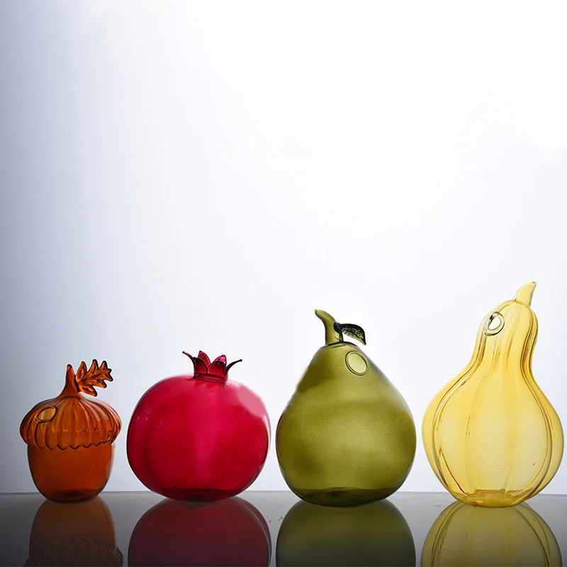 4 Styles Pomegranate Hazelnut Pear Gourd Shape Flower Vase Creative Cute Glass Home Table Shelf Foreplace Garden Decoration