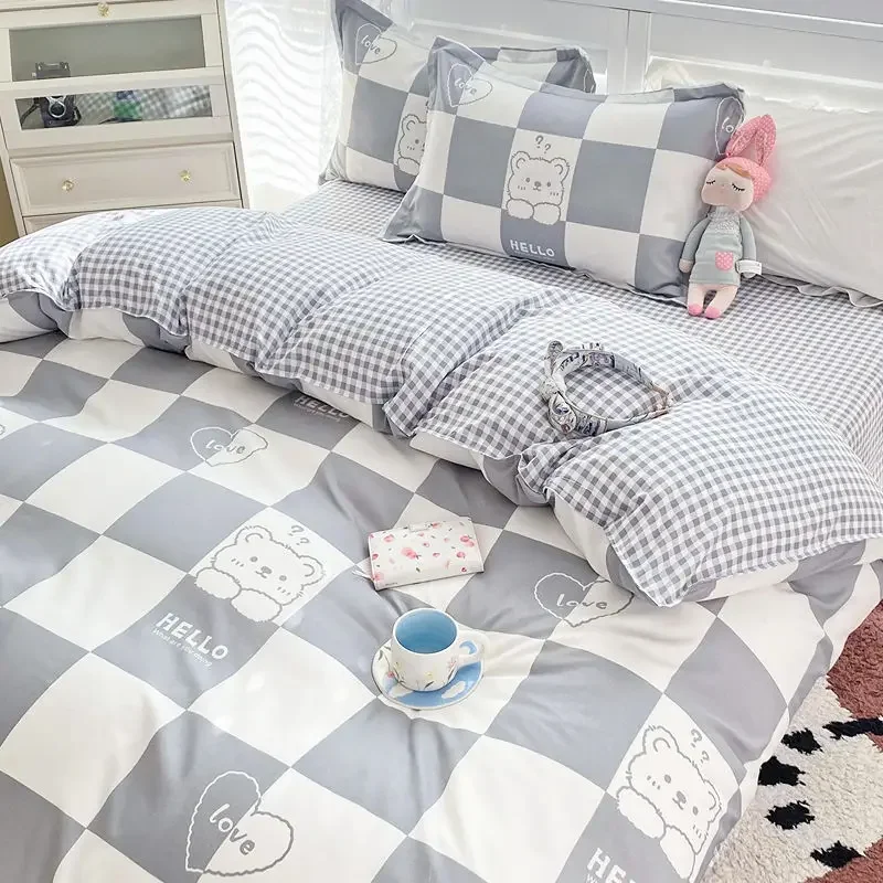 Checkered Striped Duvet Cover, Pink Light Blue, Multiple Patterns, Soft, Suitable for Various Skin Types, 200x230cm