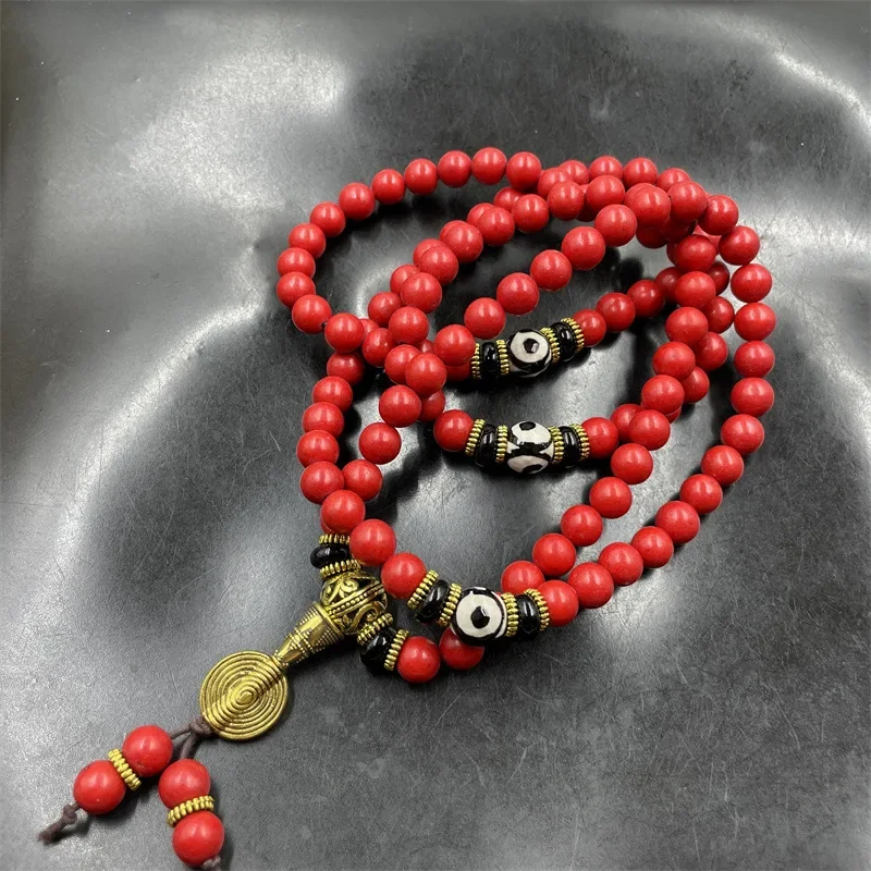 8mm 108 red turquoise prayer beads sweater chain multi-layer bracelet
