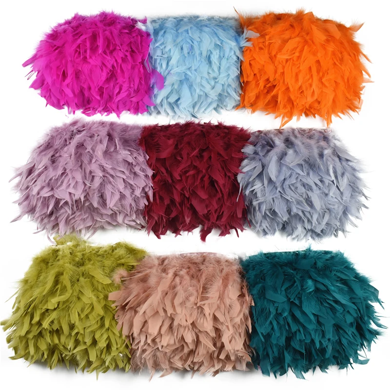 10Meters/Lot Turkey Feathers Trim Fringe Ribbon Chandelle Marabou Feather on Tape Sewing Trimmings DIY Clothes Dress Decoration