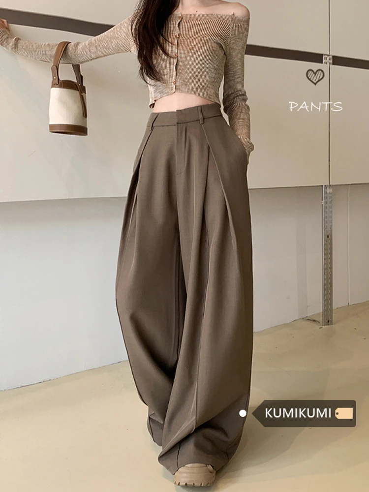 

2024 Women's Spring Autumn Fashion Loose Wide-leg Pants Female Solid Color Suit Pants Ladies Casual High Waist Trousers W135