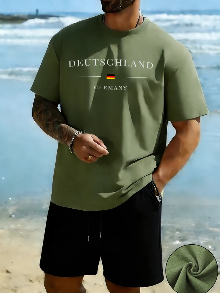 

Deutschland Germany Flag Printing Men Cotton Sport Beach Tee Shirts Set Basics Soft 16 Color Short Sleeve Swimming Summer Shorts