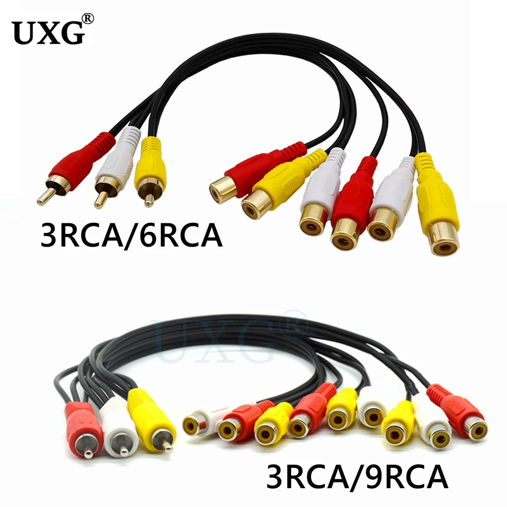 30cm Audio Video AV Adapter Cable for TV DVD Player Video Splitter HD-TV RCA Cable 3 RCA to 6RCA 9 RCA Male Female Plug Splitter