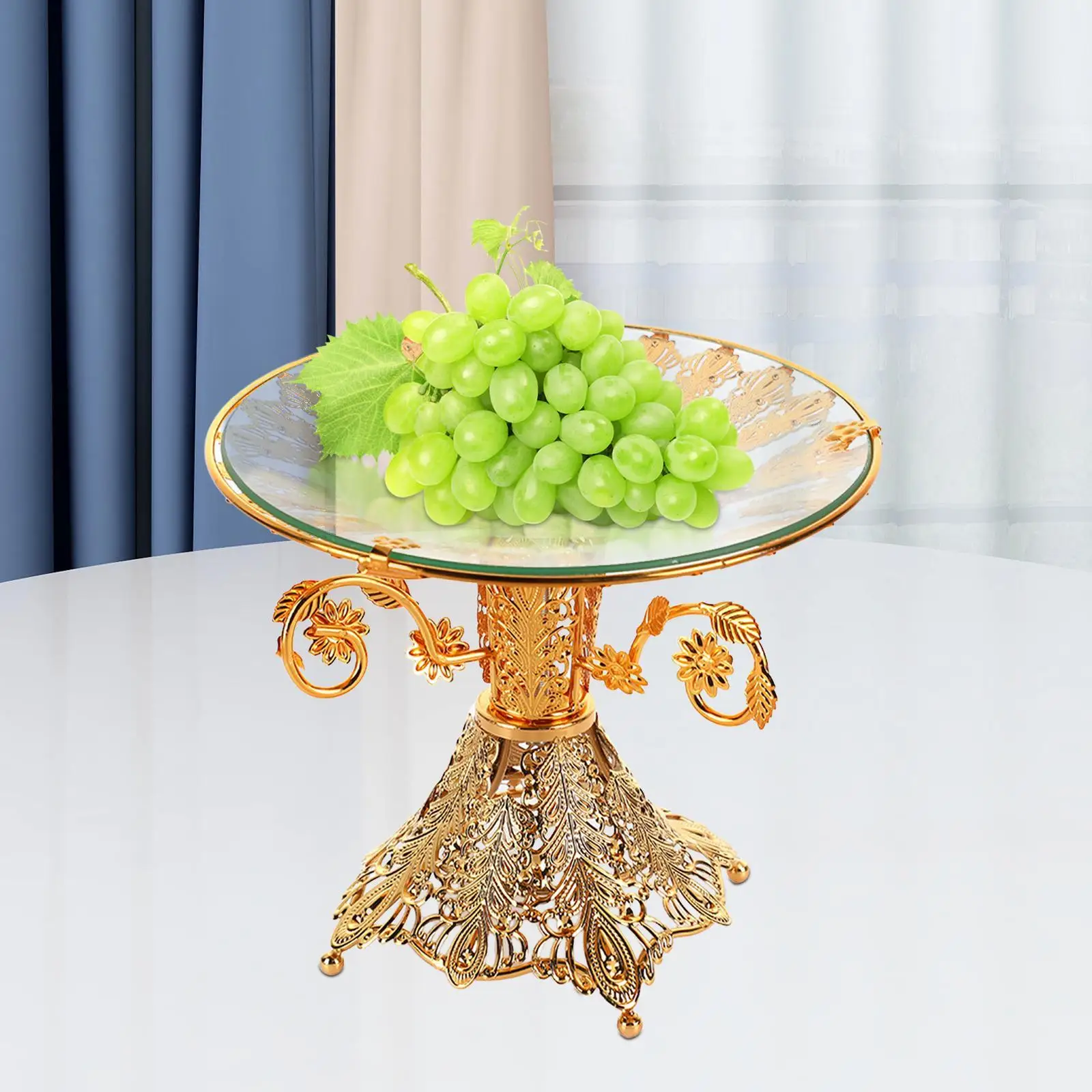 Decorative Food Dish Dessert Plate Gold Glass Fruit Tray Footed Fruit Serving Tray for Office Garden Table Centerpiece Nuts Desk