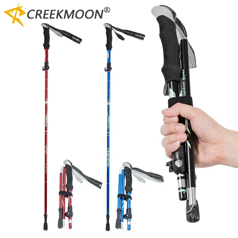 Ultralight Folding Trekking Pole Portable Anti Shock Alpenstock Snow Walking Stick for Outdoor Adjustable Climbing Hiking Sticks